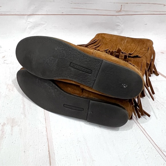 Minnetonka Boho Festival Leather Suede 3 Layer Fringe Moccasin Boots - Picture 9 of 9